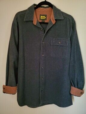 Men's Dark Gray Button-Down Shirt with Brown Trim